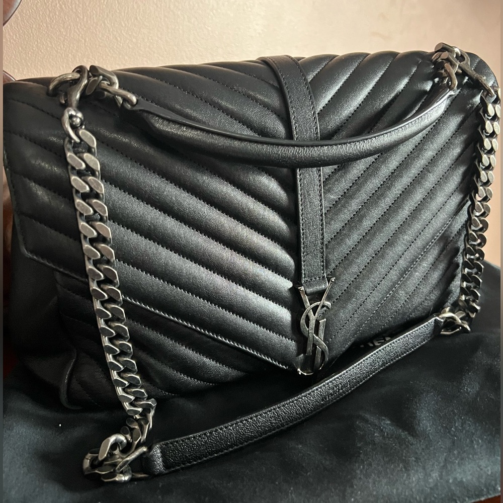 College Large Flap YSL Shoulder Bag in Quilted Leather